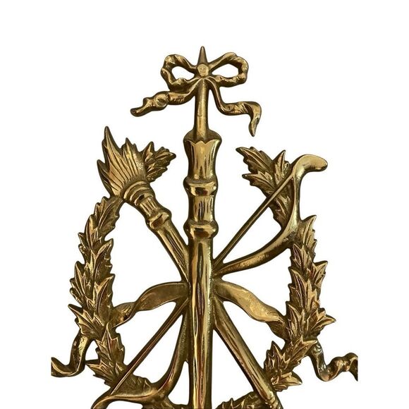 Vintage French Provincial Style Brass Fireplace Screen Embellishment Ribbon & To - Picture 2 of 3